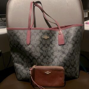 Coach Black & Maroon purse with wristlet.